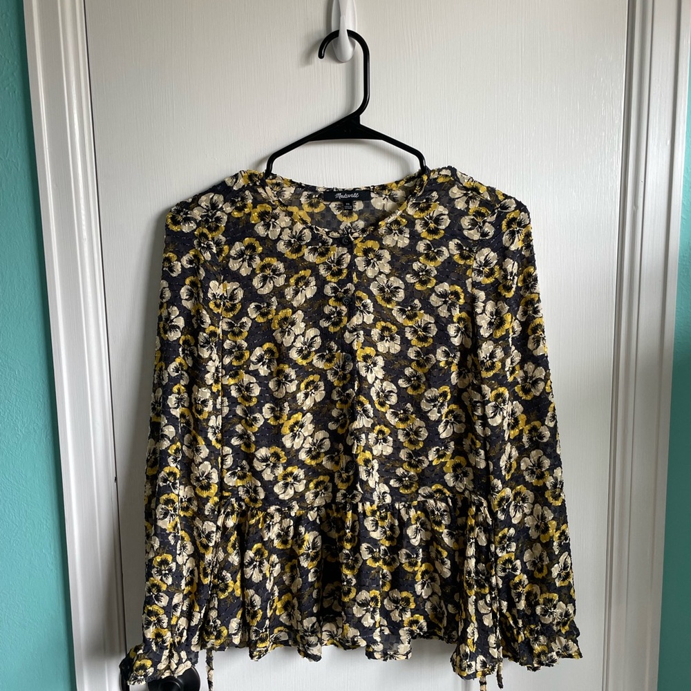 Madewell Black and Yellow Floral Blouse